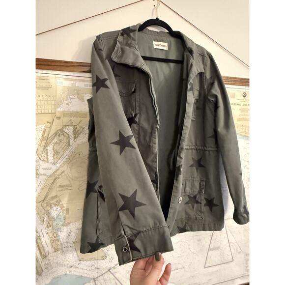 Driftwood Military Jacket Womens Medium Green Stars Utility Pockets Sundance L - Picture 4 of 10